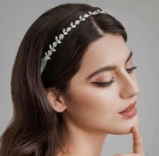 Crystal Rhinestone Floral Headband Silver Tone Without Ribbon 11.5 Inches Long