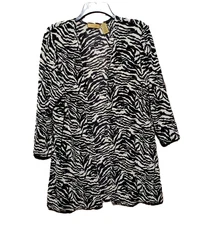 Valerie Stevens L Women's Black Cream Animal Print Kimono Tunic Top Coverup