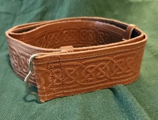 USA Kilts Men s Brown Leather Kilt Belt XL Embossed Adjustable, Fits 34"-49"