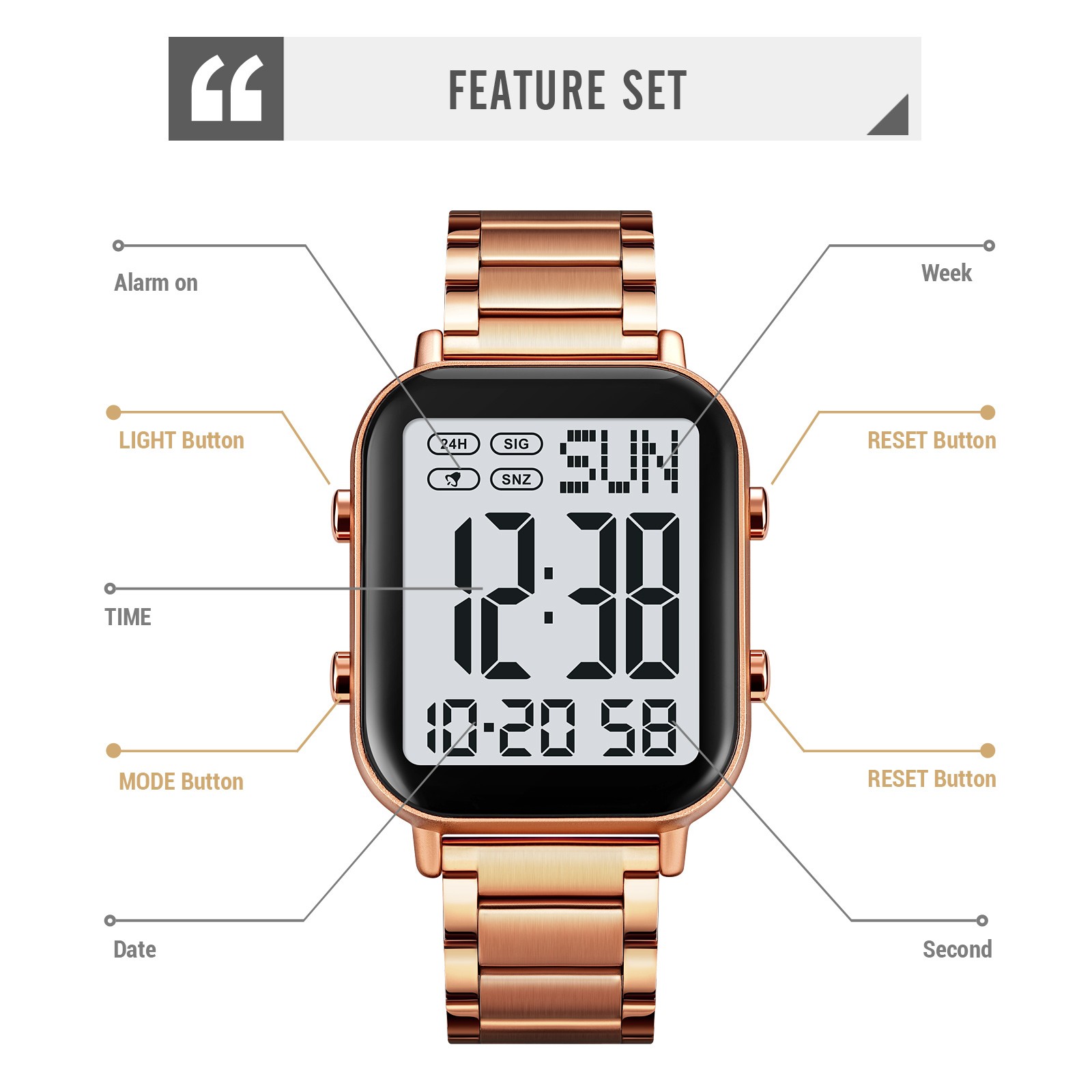 Digital Watch Waterproof Backlight Stopwatch Alarm Dual Time Black Men