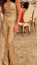 Nadine Merabi Lucinda Sequin Sleeveless Jumpsuit Gold Sparkly Size S