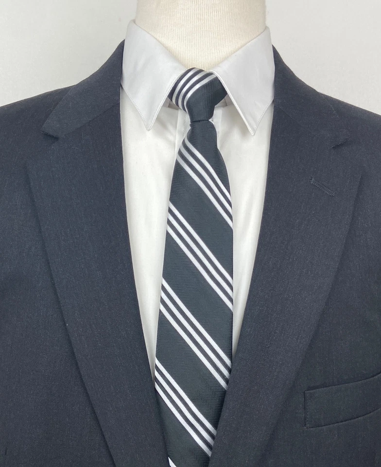 JOS A BANK Mens 44L Solid Black Soft 100% Wool 2 Piece Suit W/ Dress Pants 37x33 - Image 3 of 4