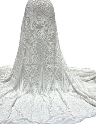 White Stretch Sequin Lace Fabric|4 Way Stretch Fabric|54''Width Sell by the Yard