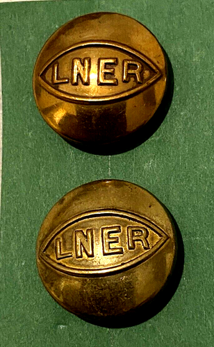 LNER BRITISH RAIL BUTTONS X 2 VINTAGE old style FAST POST