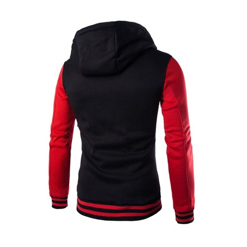 Mens Baseball College Hooded Patchwork Jacket Coat Casual Sport Outwear Sweater - Picture 6 of 30