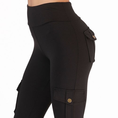 Damen Cargo Workout Leggings mit 4 Taschen hochtaillierte Bauchkontrolle Yoga Hose - Bild 14 von 33