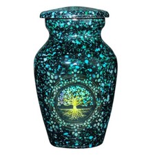 Small Designer Green Tree Urns with a Keepsake Velvet Box for Human Ashes