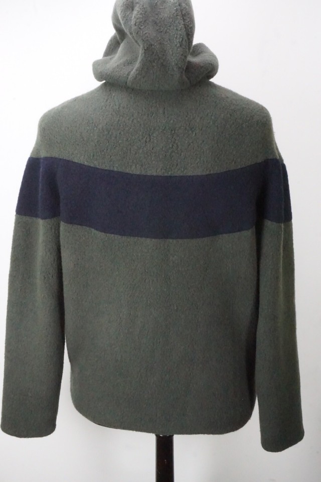 Armani Black Label Green Blue Striped Zip Up Fleece Jacket 48