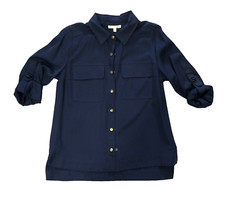 Skies are Blue Full Buttom Blazer Jacket Womens S Blue 3/4 Sleeve Gold Buttons