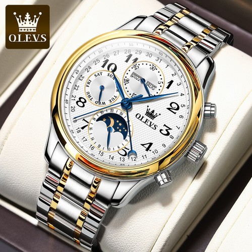 OLEVS Automatic Mechanical Men's Watch Waterproof Leather/Stainless Steel Strap - Picture 22 of 26