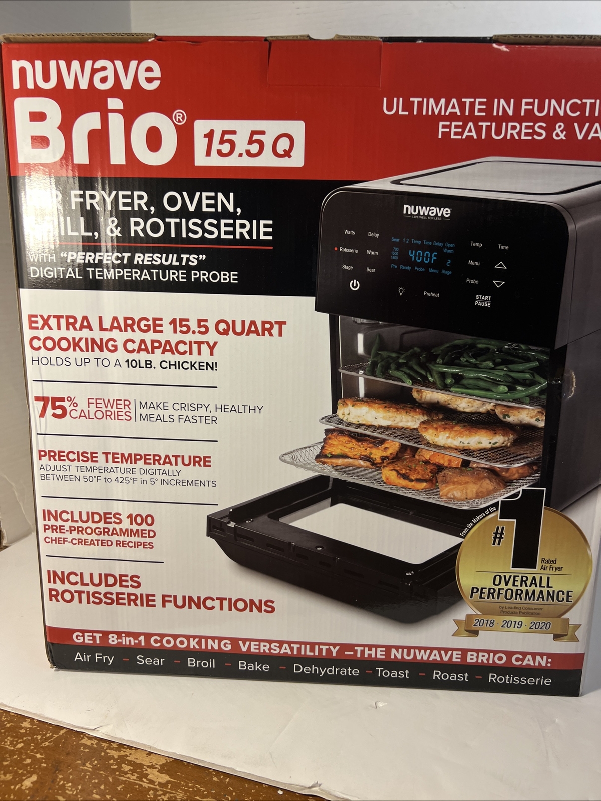 Nuwave Brio 15.5Qt Air Fryer Rotisserie Oven X Large Family Size 1800 W