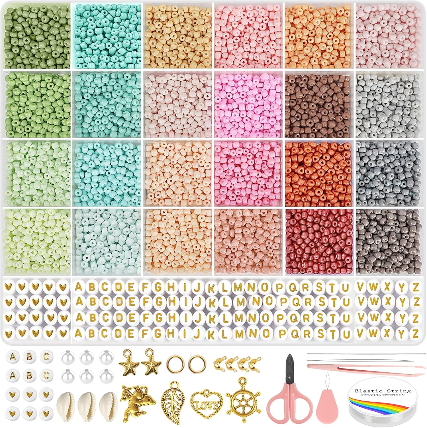 8500Pcs 3mm Glass Seed Beads in 24 Colors for DIY Bracelet Making Kit