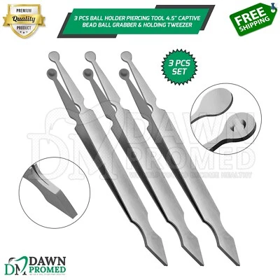 DAWNPROMED 3 Pcs Ball Holder Piercing Tool 4.5" Captive Bead Ball Grabber & Holding Tweezer