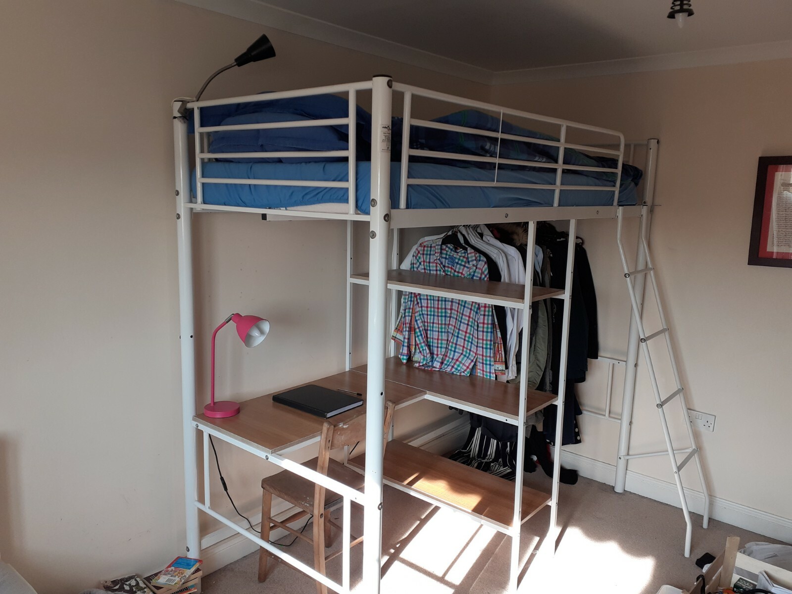 white metal loft bed