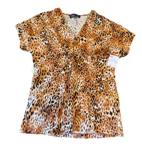 Camicetta top nuova con etichette Jones New York stampa leopardata raccolta davanti taglia PS senza maniche - Foto 1 di 5