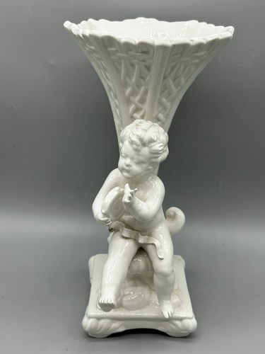 Pair Large Vintage Italianate Ornate Cherub Trumpet Vases on Pedestal 11" RARE - Picture 22 of 24