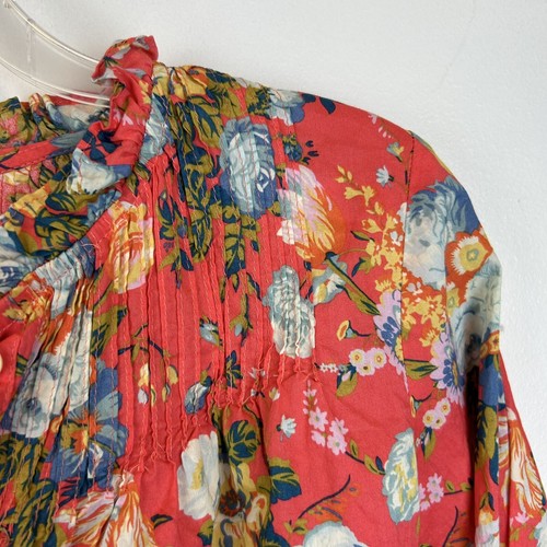J Crew Top Womens 4 Liberty Fabric Shirt Peasant Blouse Long Sleeve Coral Boho - Picture 9 of 10