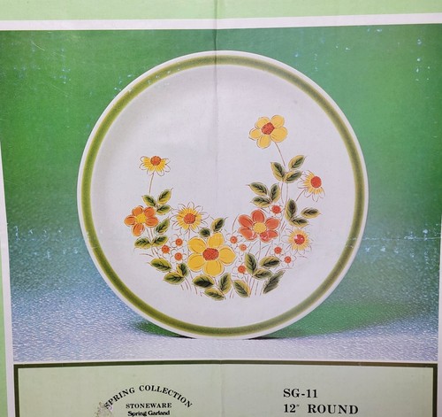 Vtg Spring Garland Serving Platter 12" Stoneware Wildflowers Daisies Japan Box - Picture 11 of 12
