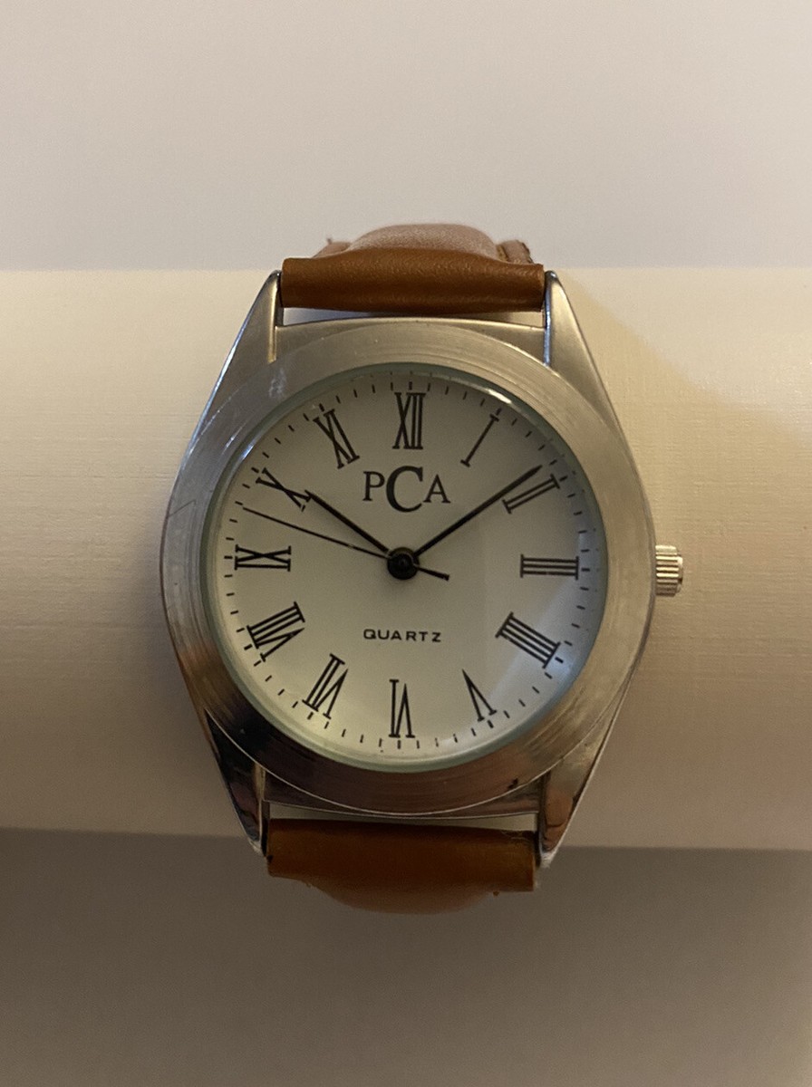 PCA Mens Watch Silver Tone Brown New Battery 34mm NICE  display picture 2