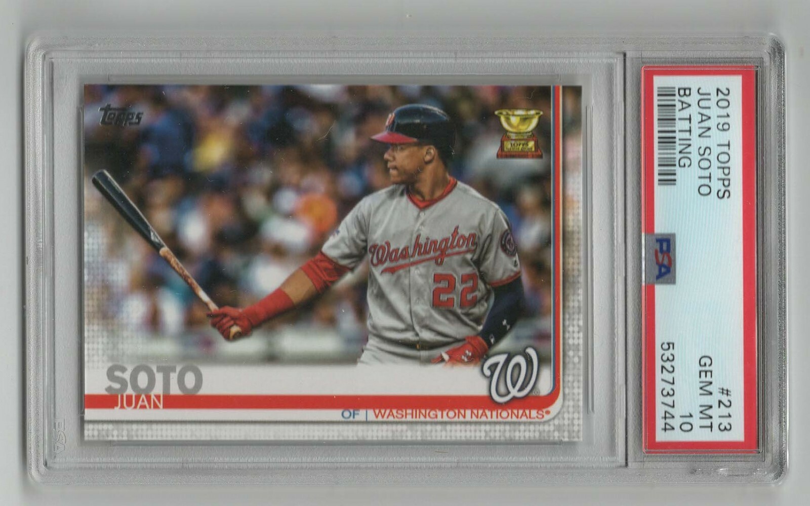2019 Topps Batting * 2nd Year Card - Near Rookie * Juan Soto * #213 * PSA 10 view 2