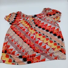 AB Studio Top Women's XL Multicolor Summer Time Design Blouse Short Sleeve