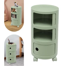 Modern Round End Table 3-Tier Sliding Drawers Bedside Nightstand for Bedroom Dec