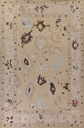 Floral Light Gold Oushak Oriental Turkish Vegetable Dye Hand-made Area Rug 10x13