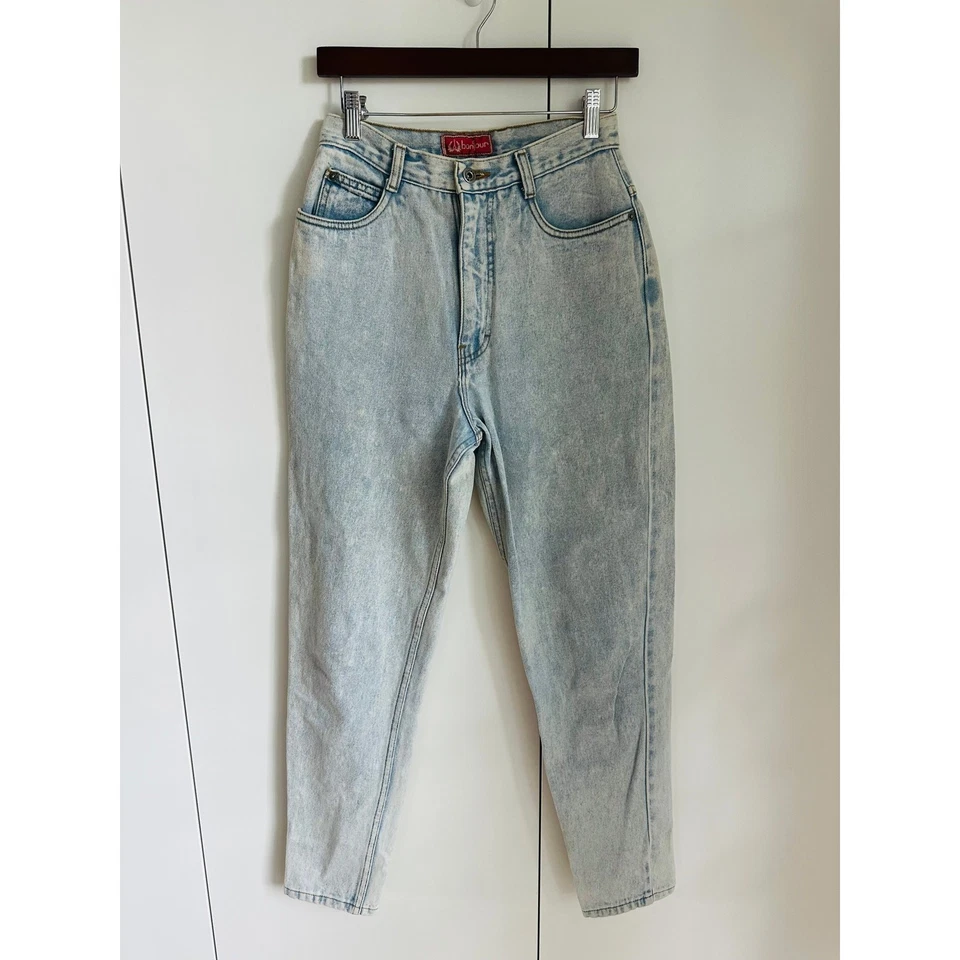 Jeans jeans vintage anos 80 Bonjour lavagem ácida leve perna cônica cintura alta tamanho 26w - Imagem 2 de 4