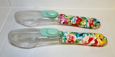 2 Used Pioneer Woman Floral Soap Dispensing Dish Brushes - No Brush Heads