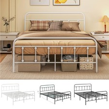 Image of 4ft6 Double Bed Frame w/ Underbed Storage Headboard Metal Platform