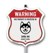 Warning Property is Protected by Shiba Inu Made in the U Shield Sign With Stake
