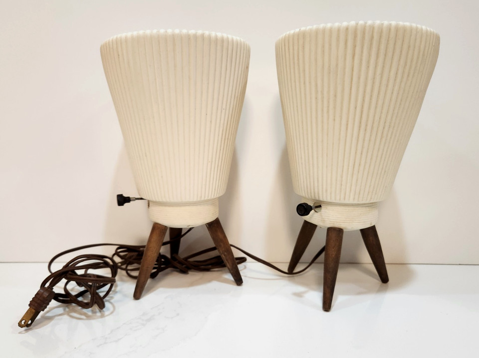Vintage Tripod Beehive Lamp Set Mid Century Modern