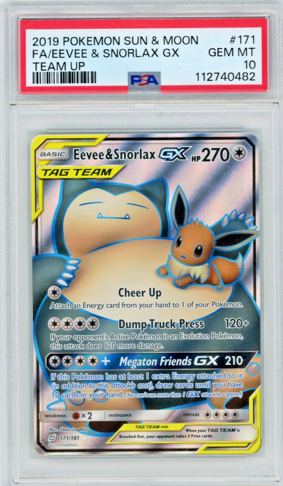 2019 Pokemon SM Team Up Eevee & Snorlax GX 171/181 Full Art PSA 10