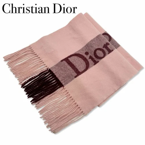 Authentique foulard Christian Dior laine cachemire rose logo marque 186 x 34 cm décontracté