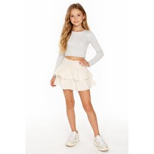 Zara Tiered Ruffled 100% Linen Ballerina Cream Skirt Skort Kids 13 14