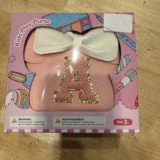 Kids Play Purse Girls Pink Glitter Letter A Bow Toy Handbag NEW Sealed