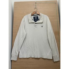 American Eagle Mens Cream Thermal Henley Long Sleeve Waffle Knit Shirt Large
