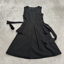 Nine West Belted Peplum A-Line Fit & Flare Dress Womens 6 Black Eyelet Textured