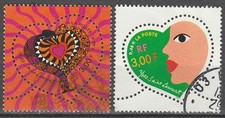 France - 2000 - n° 3295 et 3296  - Coeurs Y. St Laurent - Oblitéré cachet rond