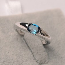 925 Sterling Silver London Blue Topaz Women Ring Natural Gemstone Minimal Ring