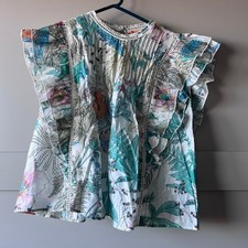 Other Stories Floral Ruffle Short Sleeve Blouse Top Women's Pleated Small