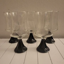 Set 5 Vintage UK Ravenhead Cordial Glasses Mid Century Modern Black Stem Mad Men