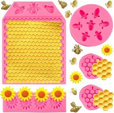 Rainmae 5 Pcs Bumble Bee Silicone Molds, Honeycomb Sunflower Fondant Mold, Beehi