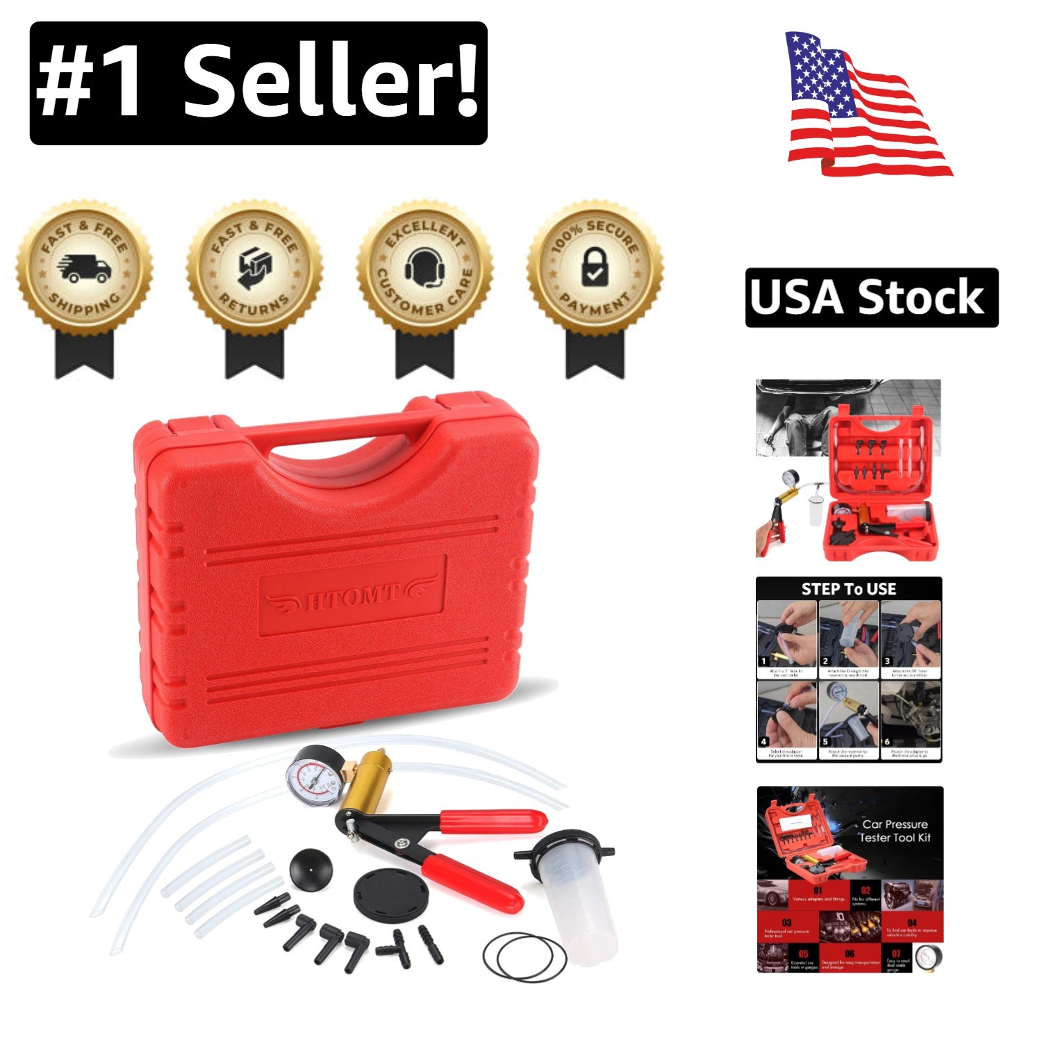 Handheld Vacuum Pump Brake Bleeder Set with Case & Gauge - Easy One-Man Use