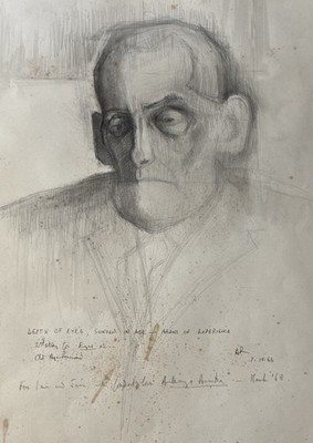 Anthony Rossiter Pencil Drawing of an Old Man Signed with Monogram, Inscribed.