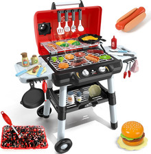 Kids Play Kitchen Toys, Kids BBQ Grill Playset with Smoke Sound Light, 2-Layer B