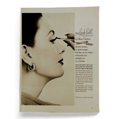 1963 Max Factor Lash Full Mascara Beautiful Woman PRINT AD Original Vtg Ephemera