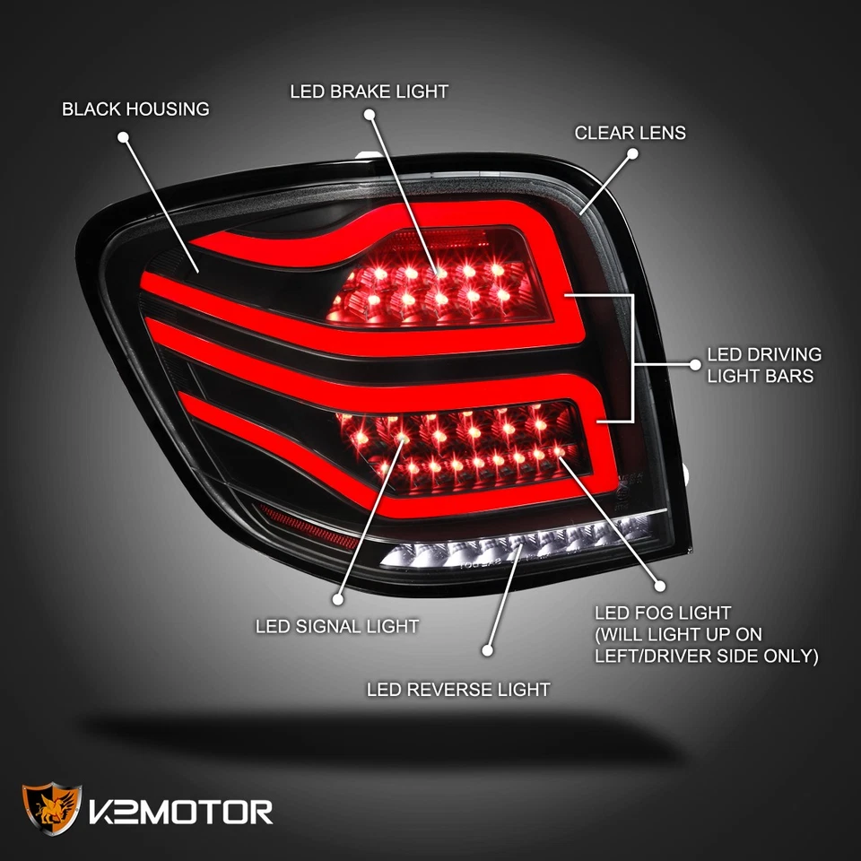 Black Fits 2006-2011 Mercedes Benz W164 ML350 ML450 LED Bar Tail Lights Lamps Foto 3 de 4