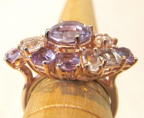 Amethyst Rose de France & Topas Cluster Ring Sterlingsilber Rotgold Plättchen Gr. 7 - Bild 6 von 15
