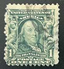 Rare Benjamin Franklin 1902 One Cent Stamp Green